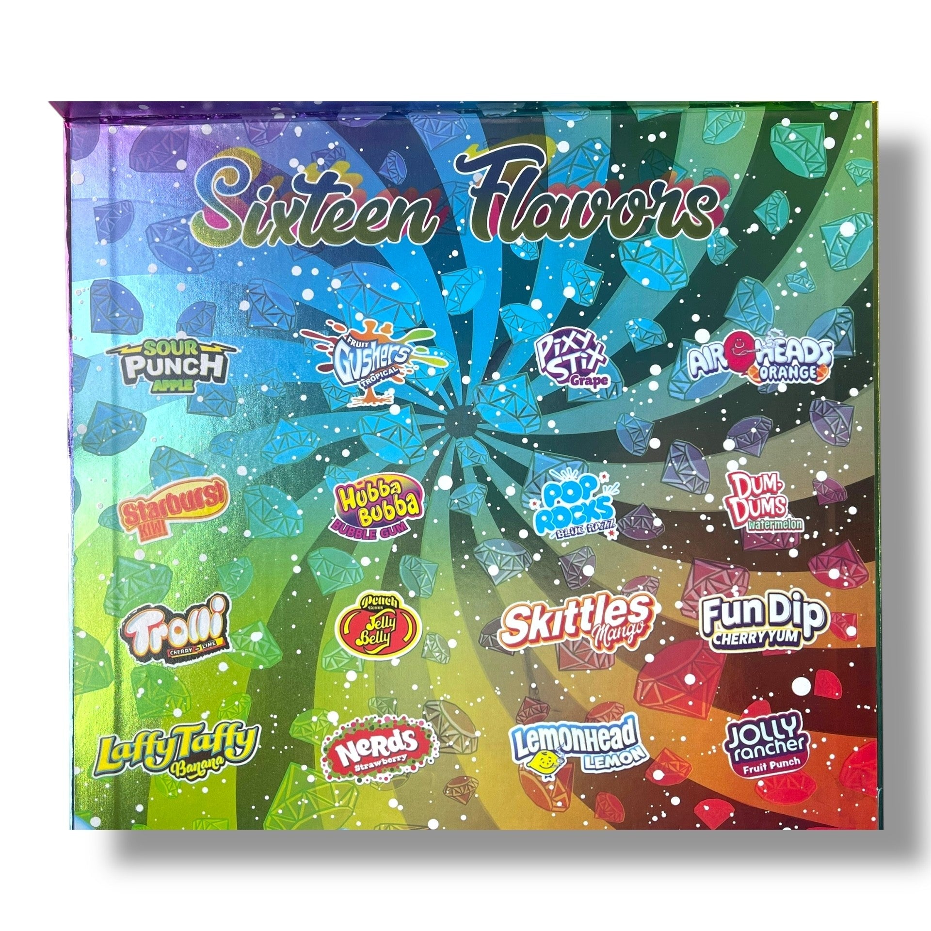 Persy Snowcaps Candy Edition 16-1oz Glass Jars - Varity Pack 16 Flavors in box 1 pound -Empty Jars