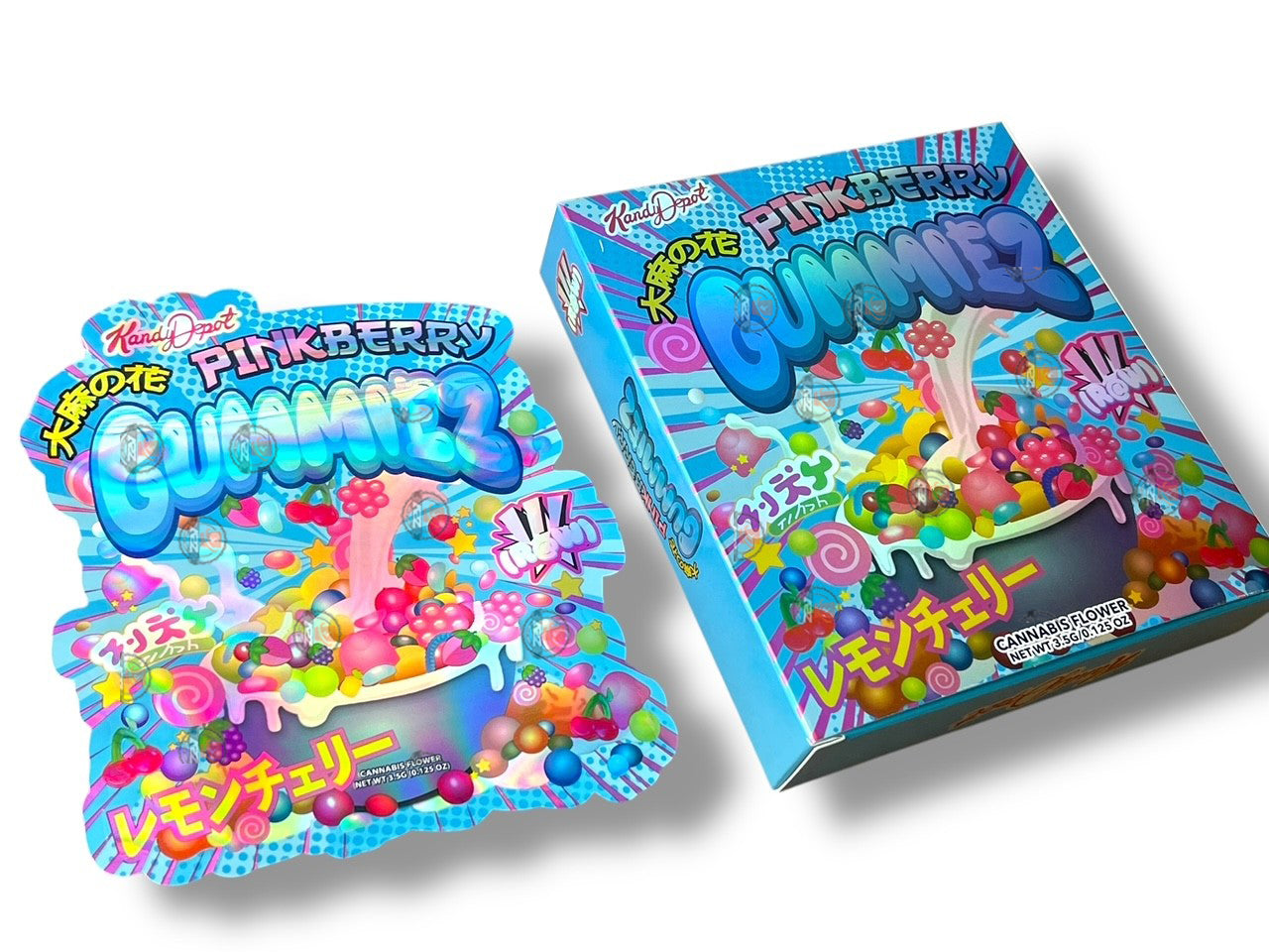Pink Berry Gummies Kandy Depo Mylar Bags with Boxes 3.5g Box Packaging Holographic