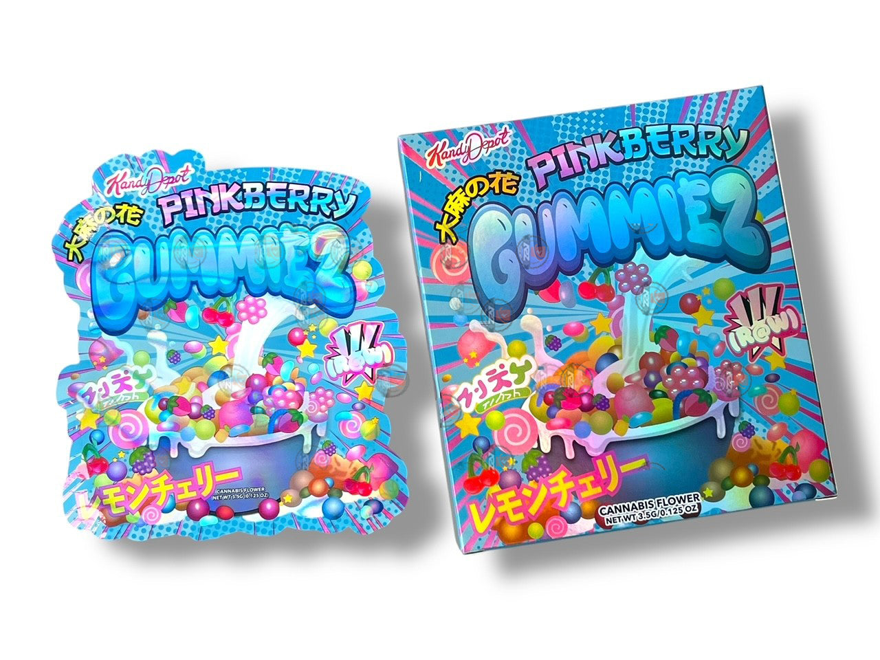 Pink Berry Gummies Kandy Depo Mylar Bags with Boxes 3.5g Box Packaging Holographic