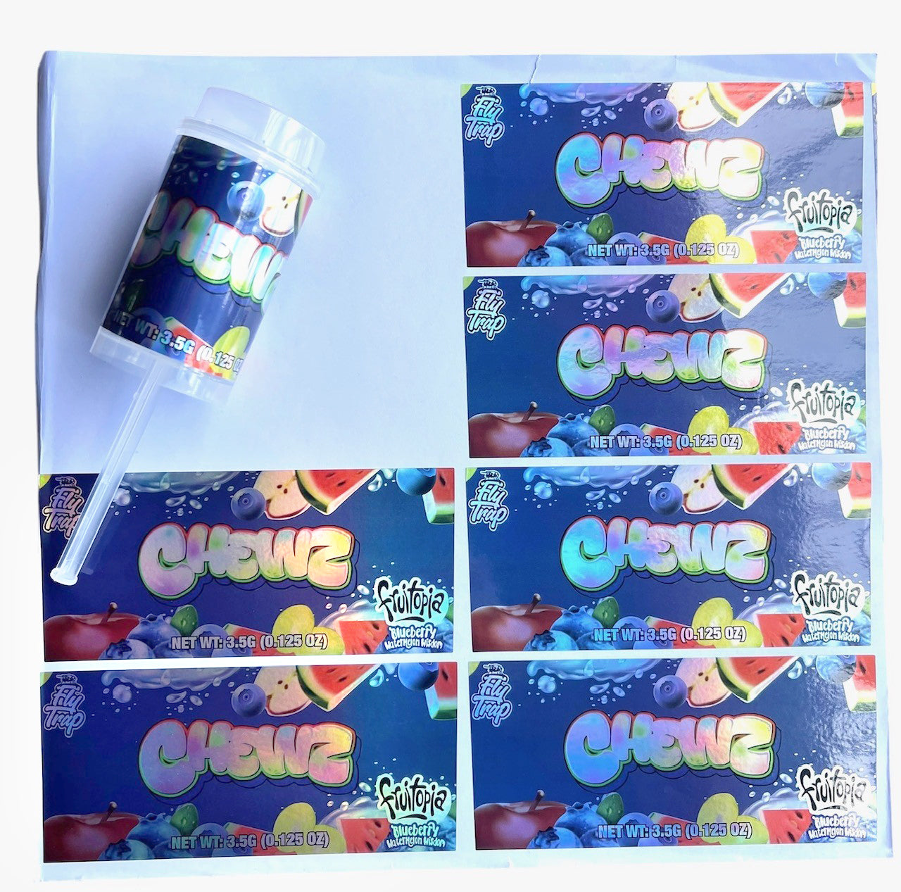 Push Pop Chewz Fruitopia  3.5g Container Holographic sticker Ring Pop