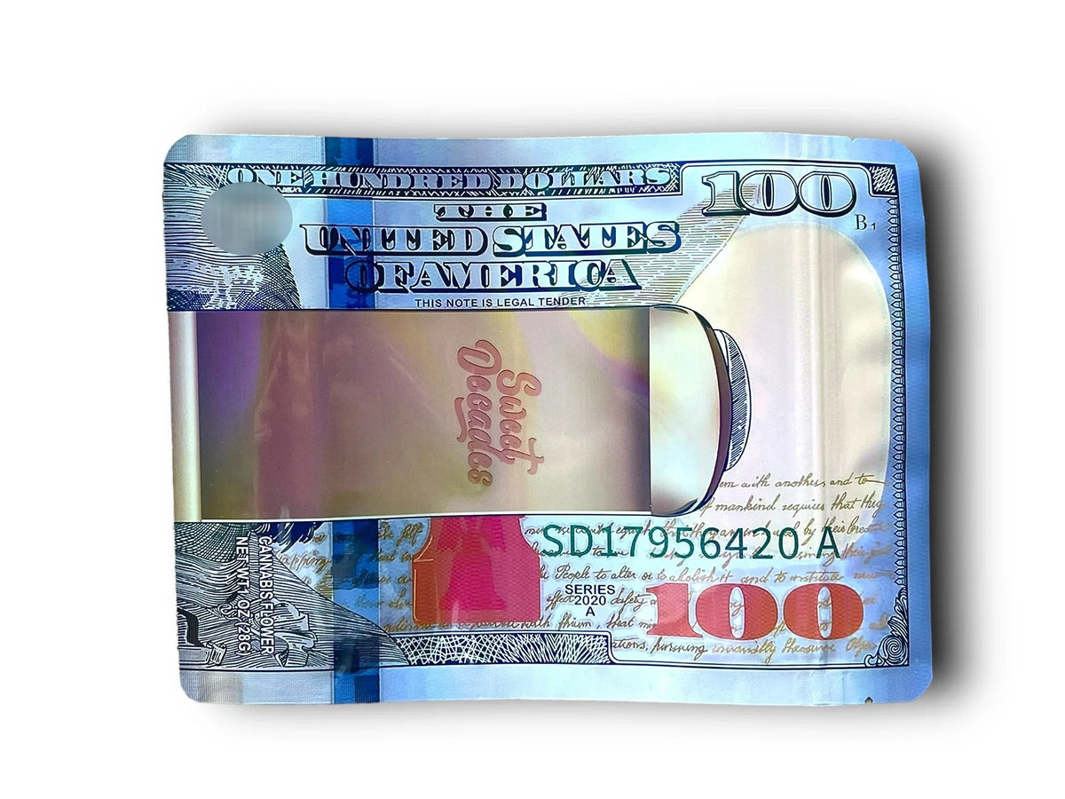 $100 One Hundred Dollar 1 OZ 28G Mylar empty Mylar bag 1 ounce (50 Count) - Black Unicorn Hub