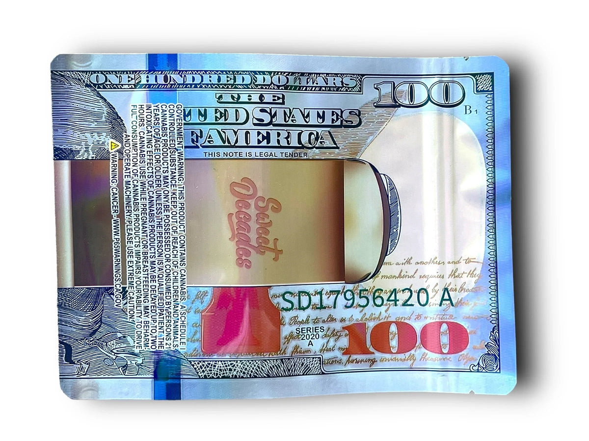 $100 One Hundred Dollar 1 OZ 28G Mylar empty Mylar bag 1 ounce (50 Count) - Black Unicorn Hub