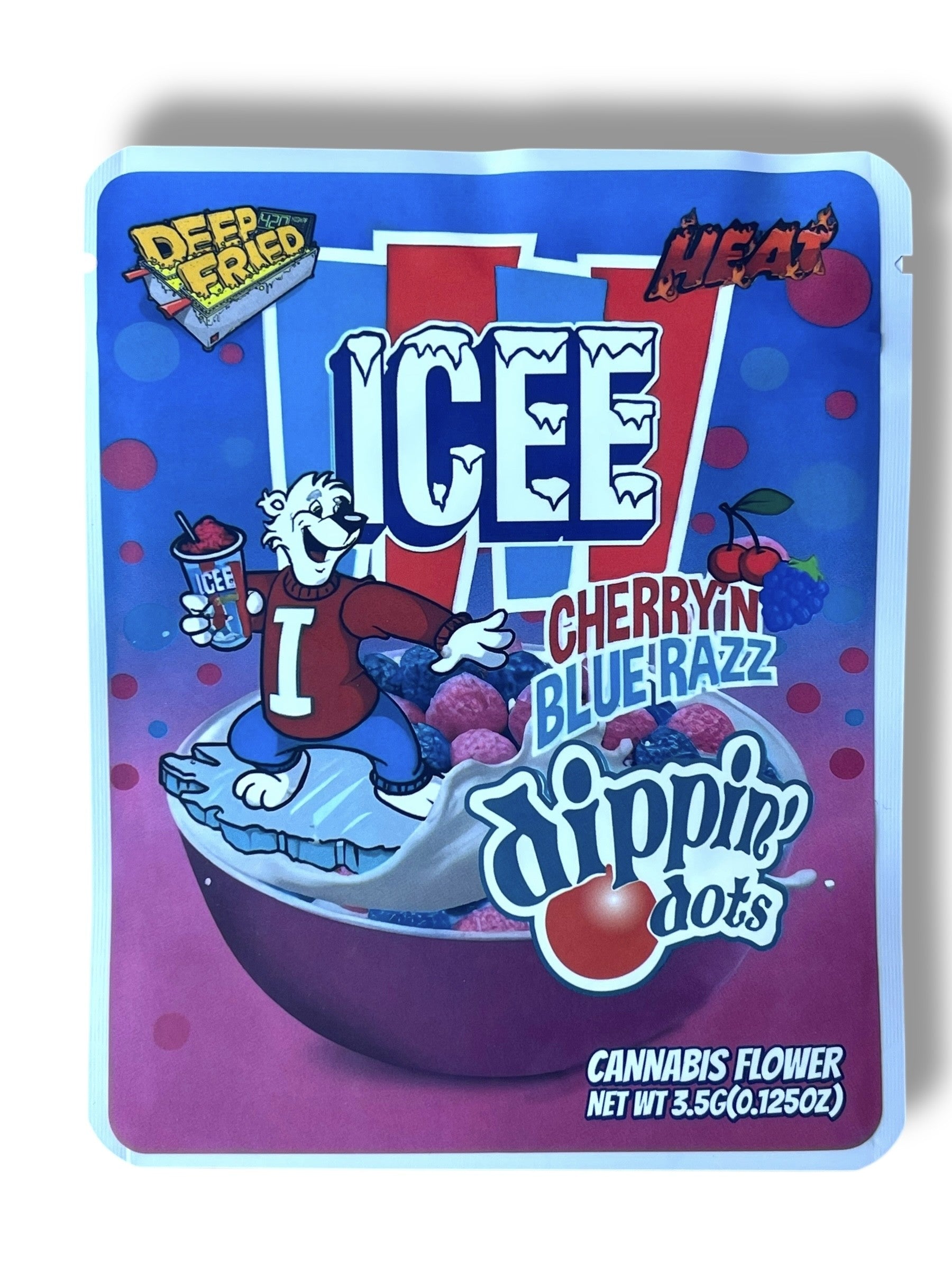 Deep Fried Icee Cherry n Blue Razz 3.5G Sticker Mylar Bags