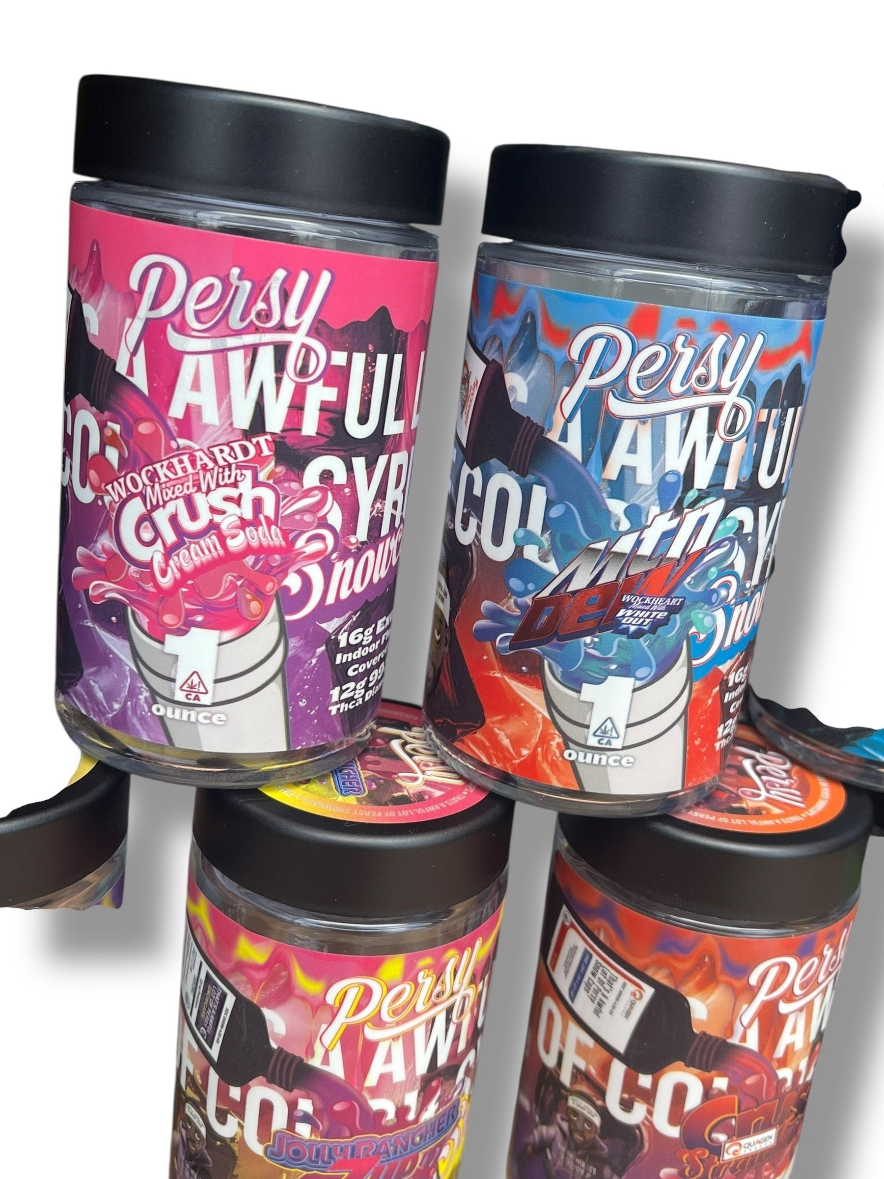 Persy Mini Snowballs nCough Syrup 16-1oz Glass Jars - Varity Pack 16 Flavors in box 1 pound (Copy)