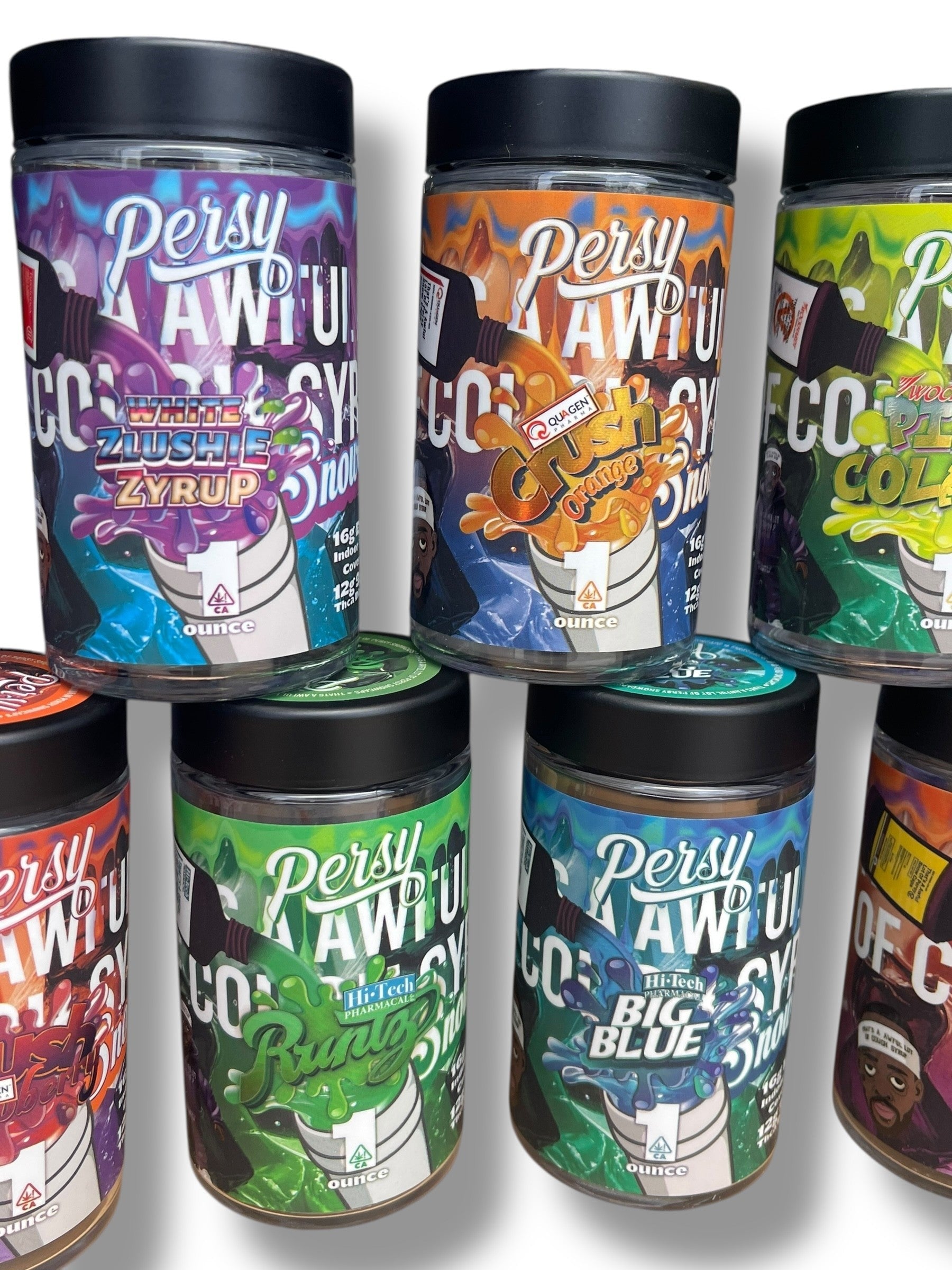 Persy Snowcaps Cough Syrup 16-1oz Glass Jars - Varity Pack 16 Flavors in box 1 pound Empty Jars