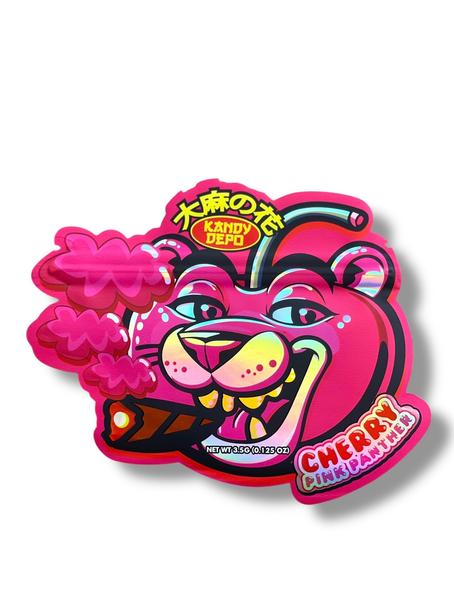 Kandy Depo Cherry Pink Panther Mylar Bag 3.5g shape bag