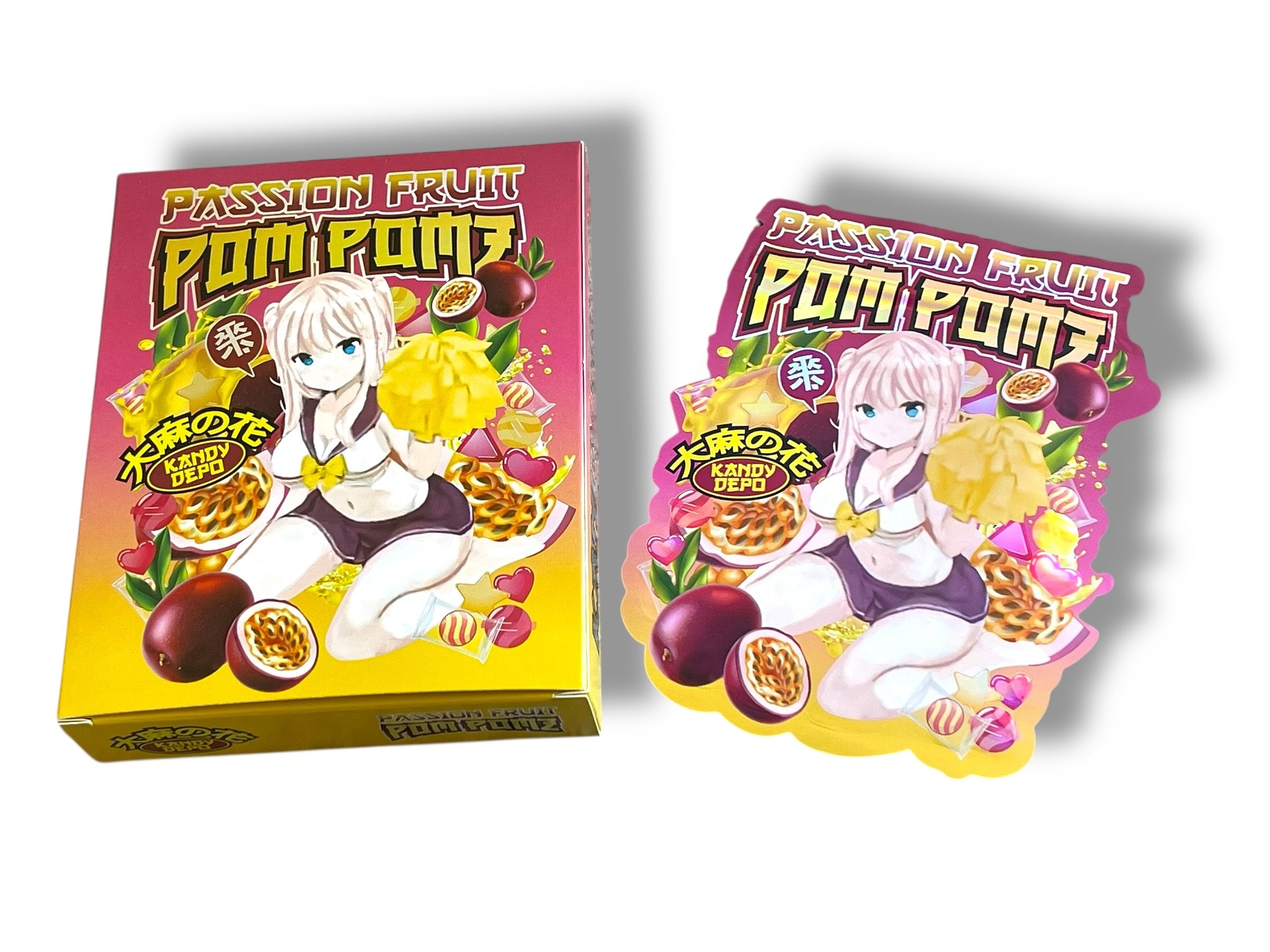 Kandy Depo Passion Fruit Pom Pomz Mylar Bags with Boxes 3.5g Box Packaging