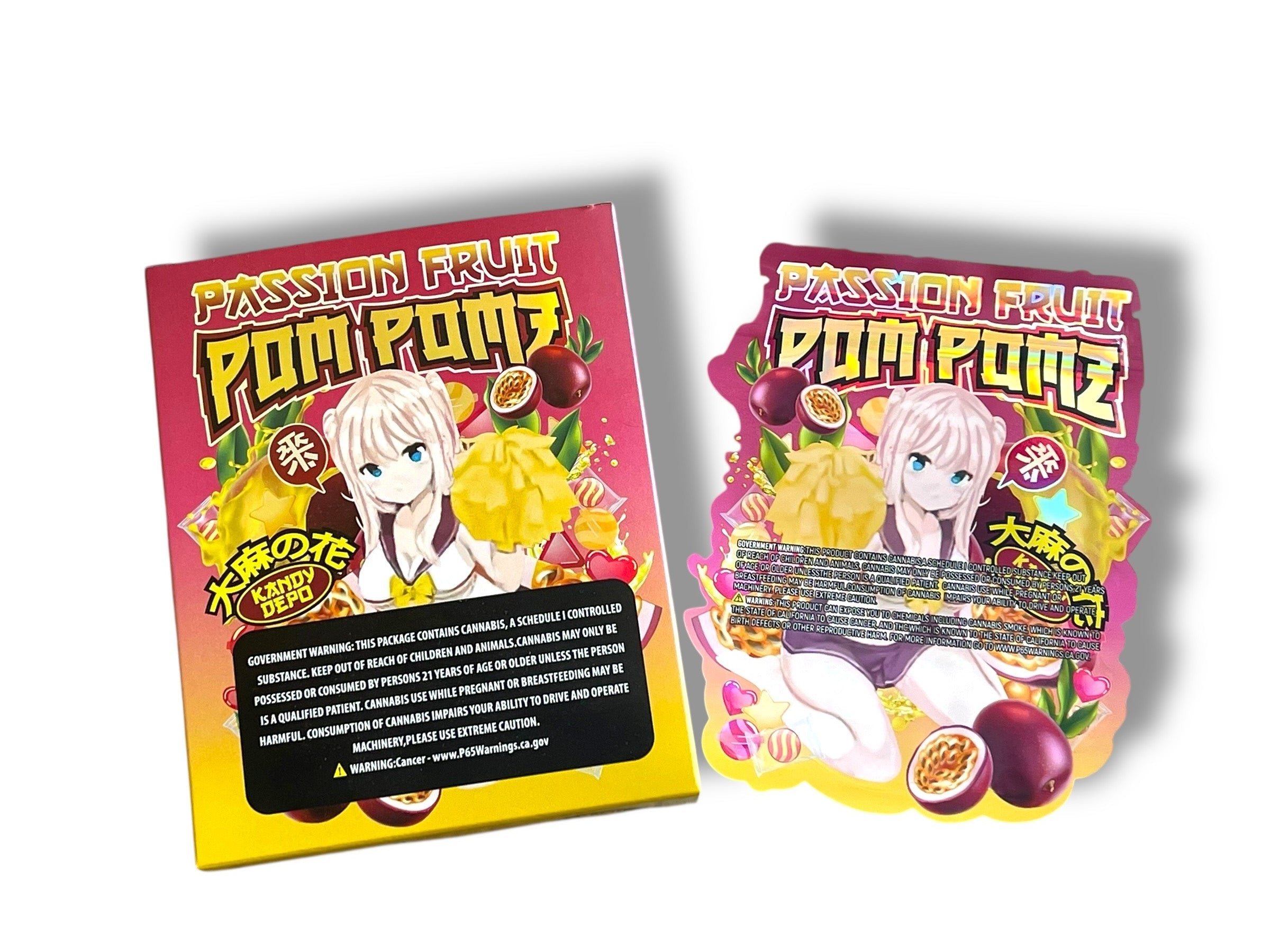 Kandy Depo Passion Fruit Pom Pomz Mylar Bags with Boxes 3.5g Box Packaging