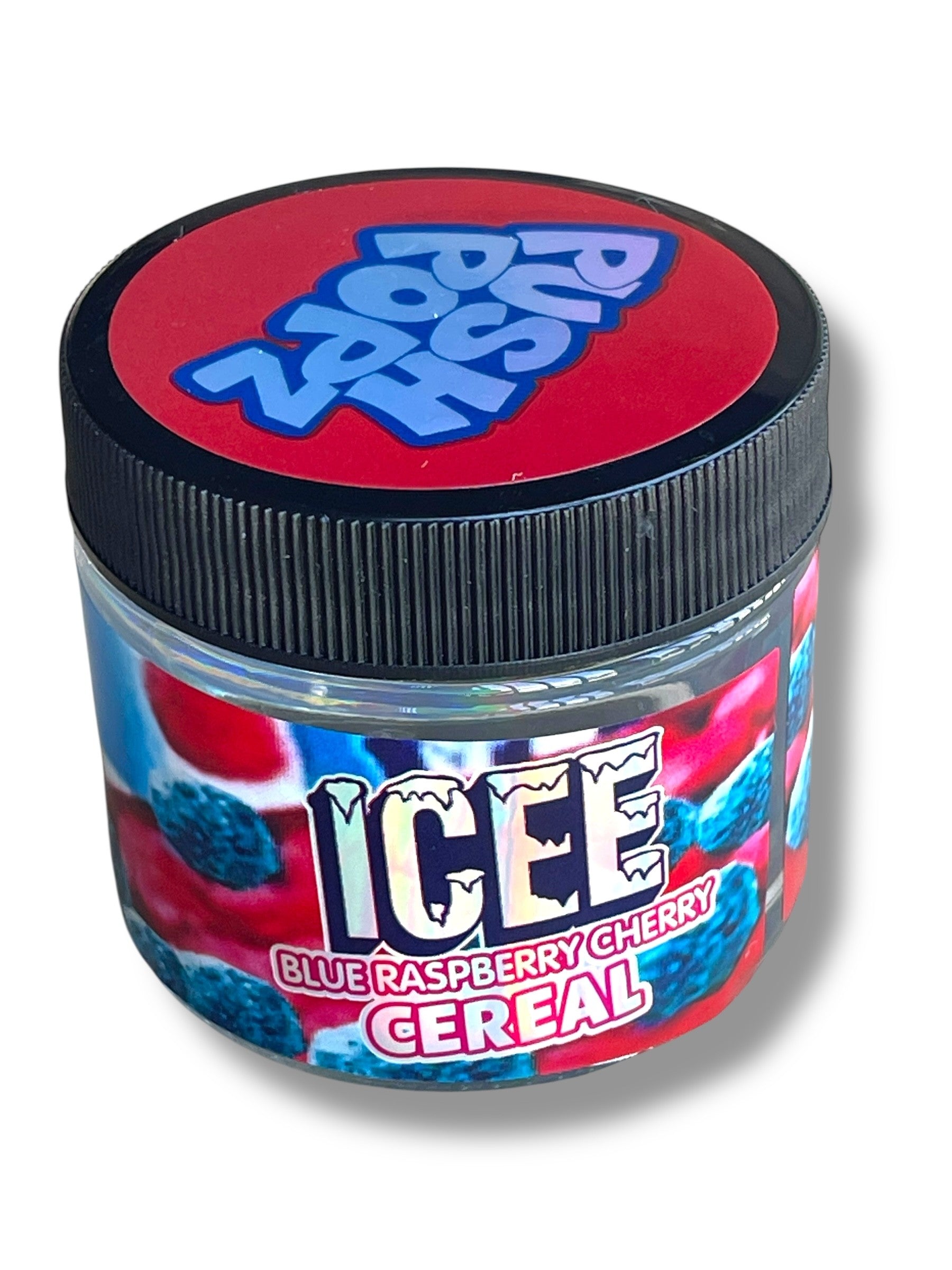 Push Pop ICEE Blue Raspberry Cherry Cereal 3.5g Glass Jars with Holographic Stickers