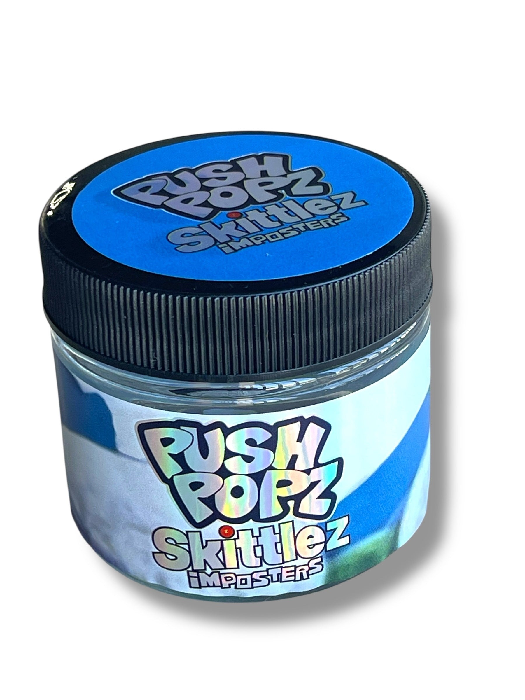 Push Pop Skittlez Imposter 3.5g Glass Jars with Holographic Stickers