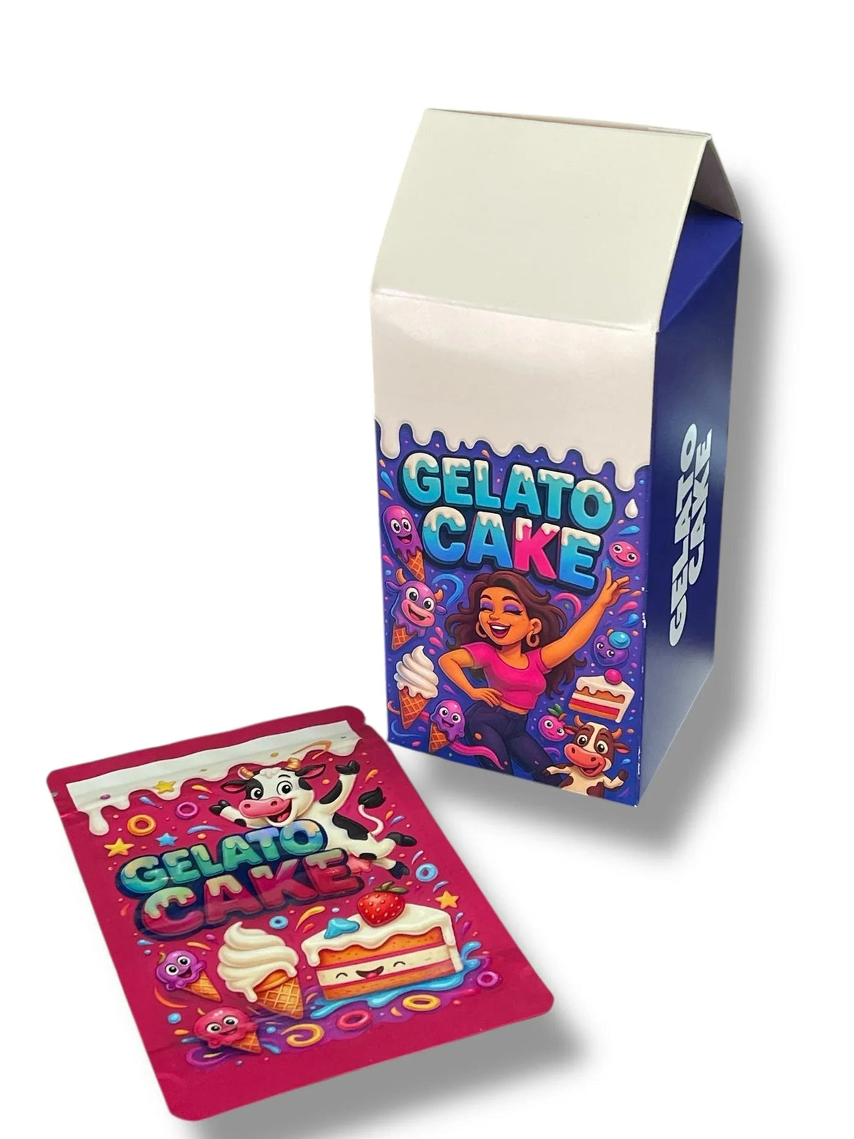 Gelato Cake Mylar Bags with Milk Boxes 3.5g Box Packaging - Black Unicorn Hub