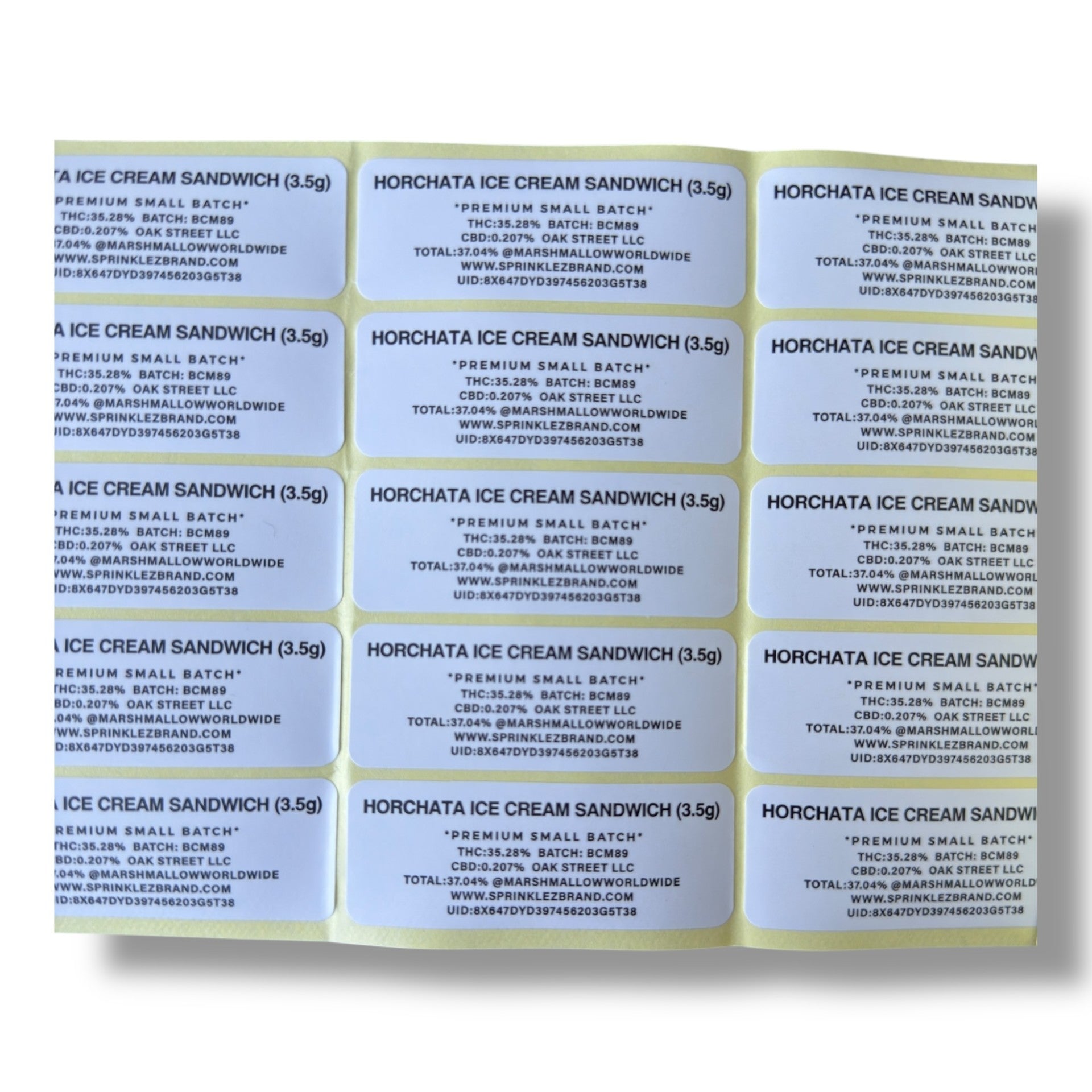 Sprinklez Horchata Ice Cream Sandwich 3.5G Mylar Bags -With stickers and label