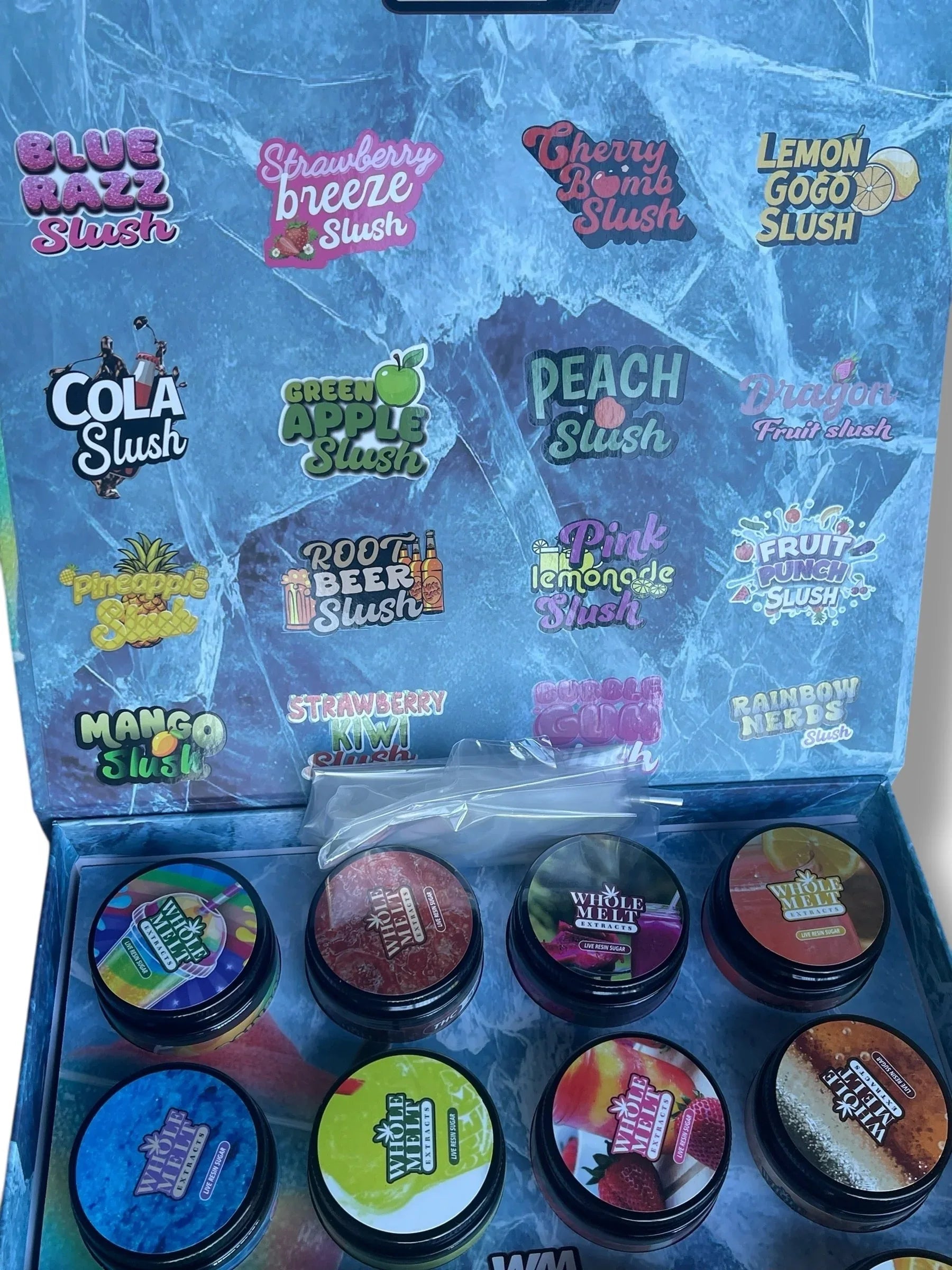 Whole Melt Slurpee Edition 1oz Glass Jars - Varity Pack 16 Strains in box Empty Jars - Black Unicorn Hub