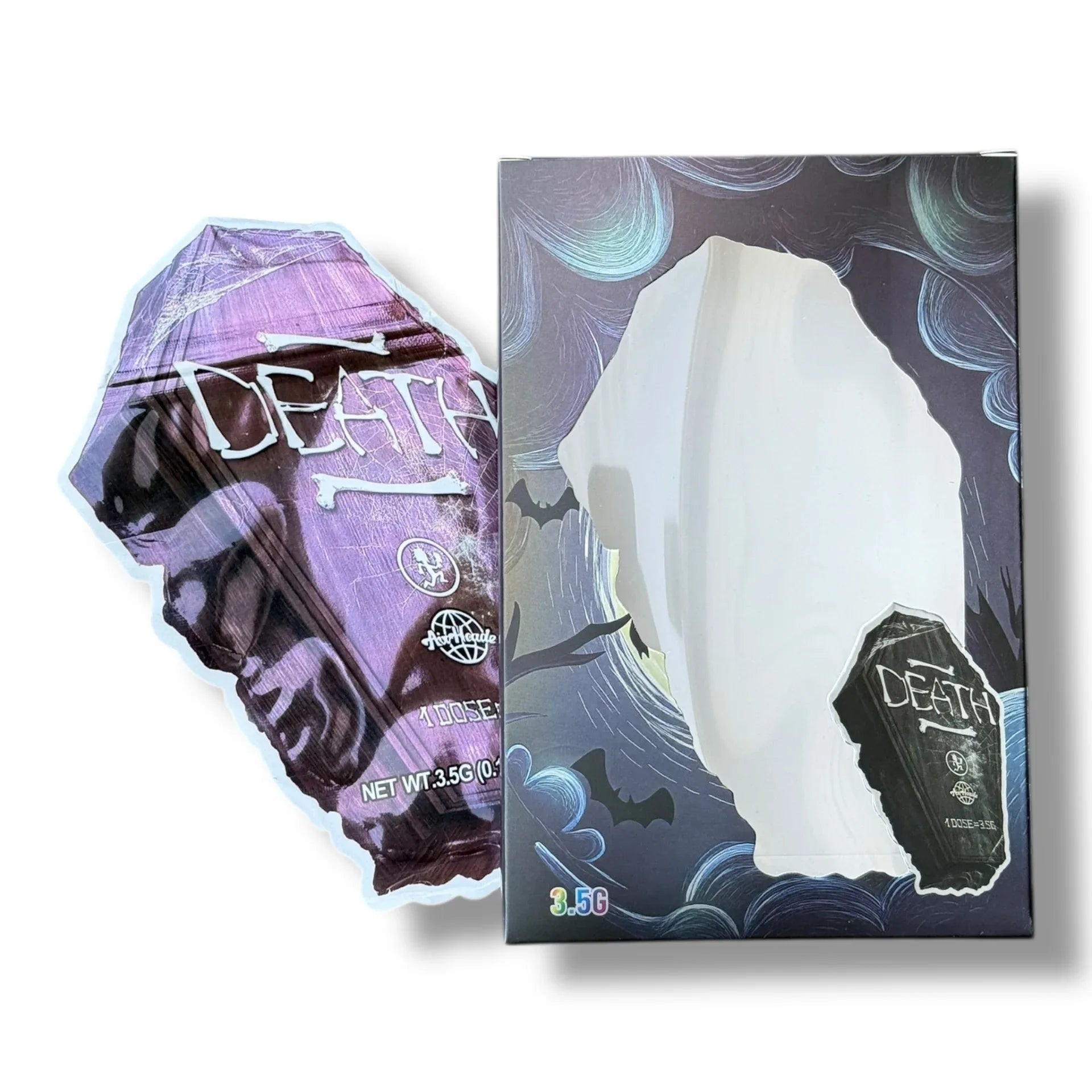 Death 3.5g Mylar Bags & Boxes with Window - Black Unicorn Hub