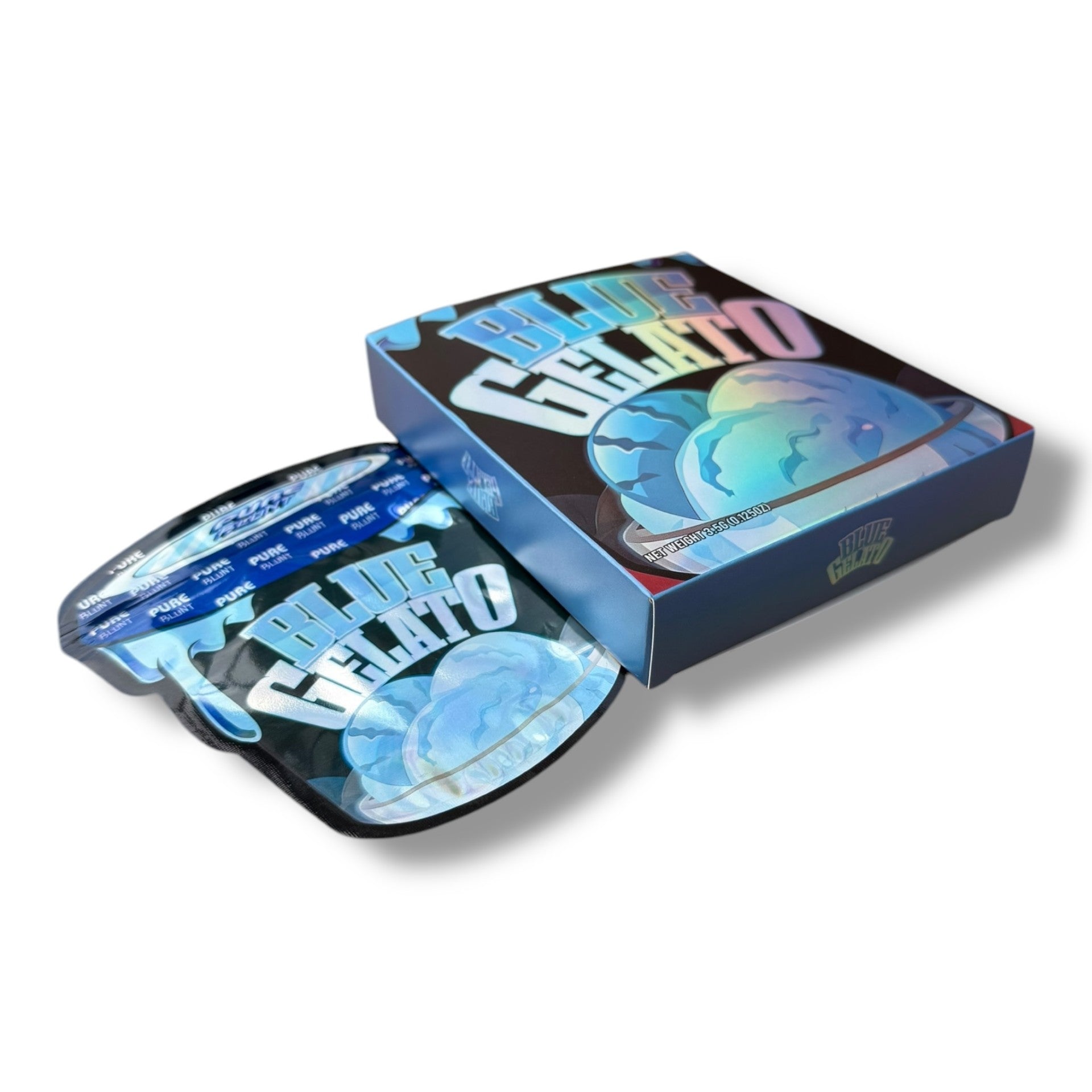 Pure Blunt Blue Gelato Mylar Bags with Boxes 3.5g Box Packaging