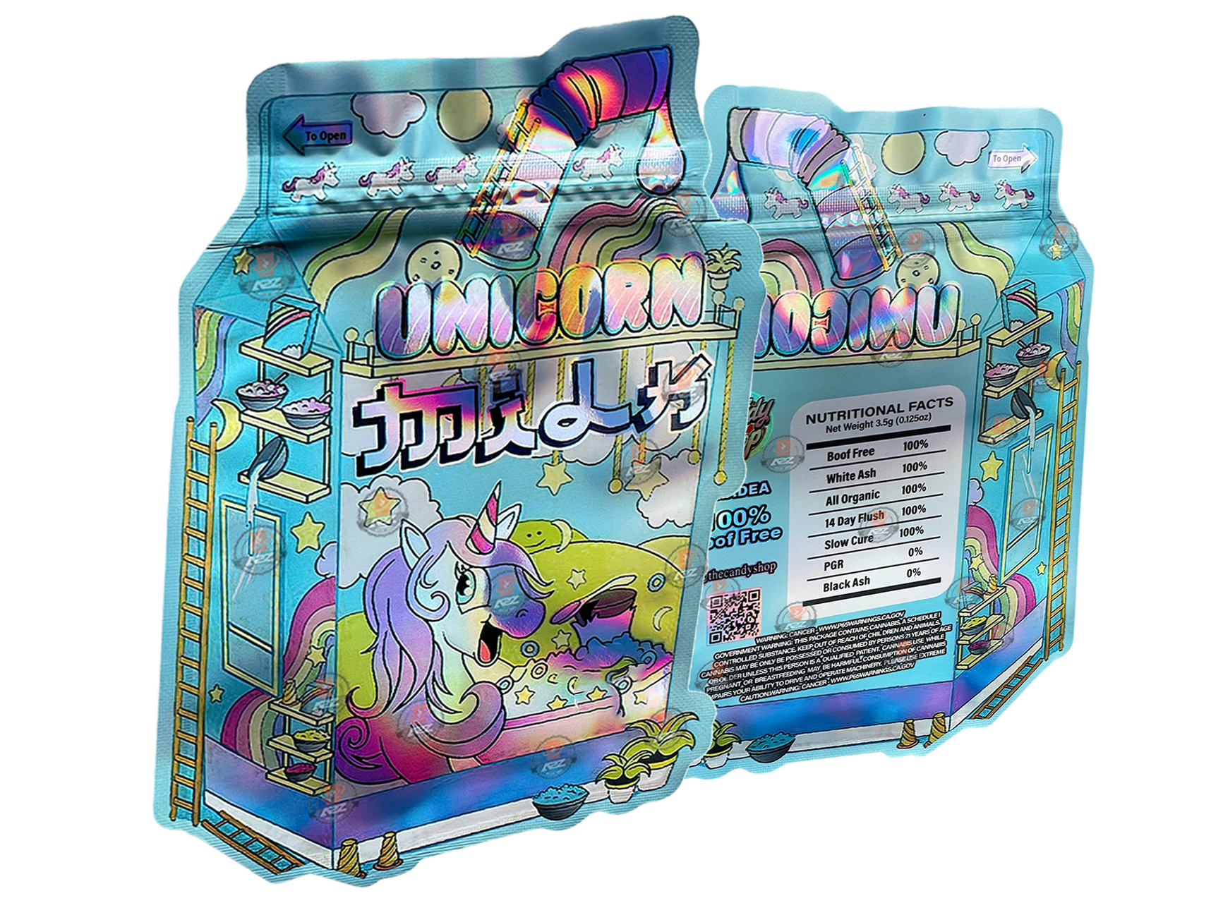 Unicorn Milk Mylar bag 3.5g cut out Empty Packaging- Holographic